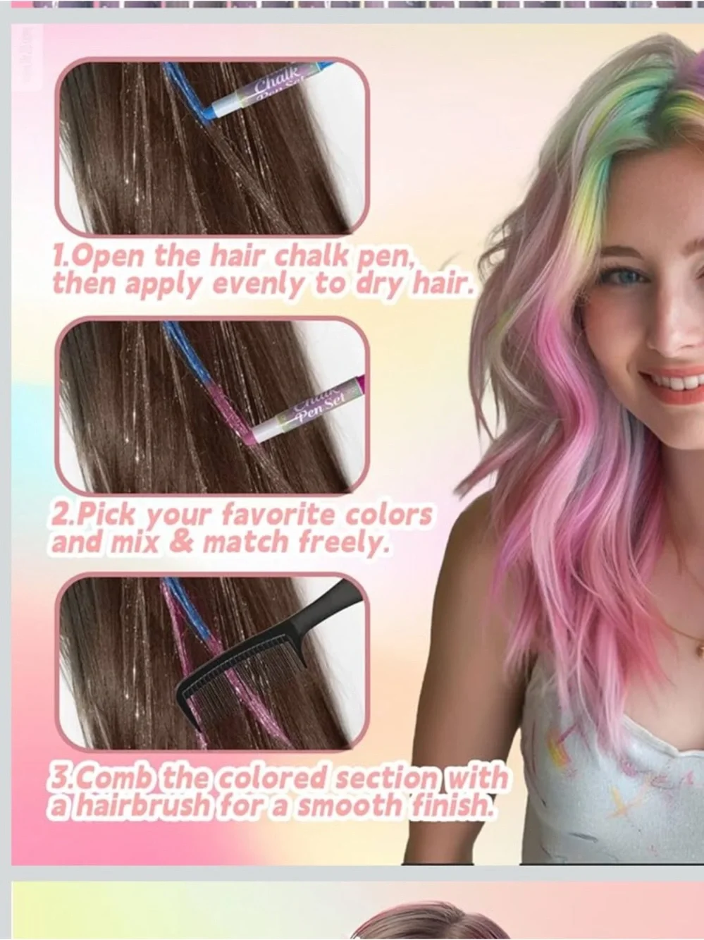 Hair Chalk 12 colors- Temporary Hair Color washable hair dye for kids women men
